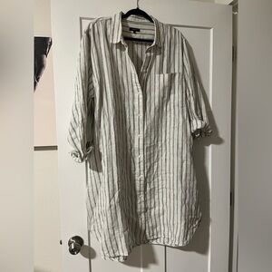 Quince Casual Striped White and Gray Shirtdress